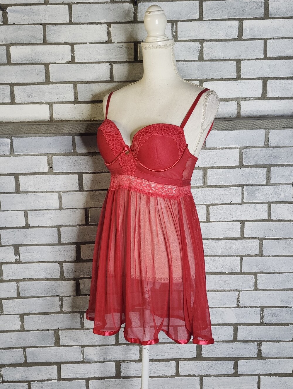 • Daisy Fuentes Women's Sheer Sexy Lace Mesh Chemise Teddy Size XL Red Flaws*